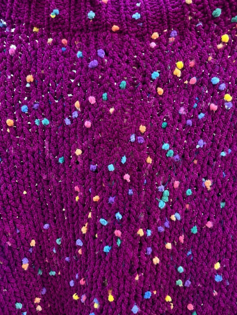 Main Strip Confetti Sweater Small Purple Chunky Knit Distressed Crop Cozy Boho - Picture 2 of 9